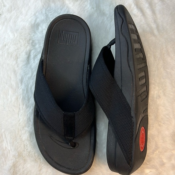 FITFLOP Surfa Thong Sandal Black Wide Strap Wedge Comfort AB3-001 Cushion 8 - Picture 3 of 16